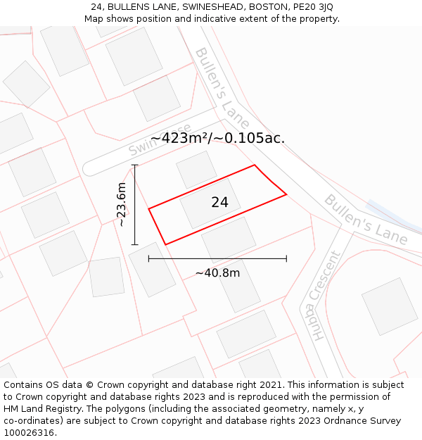 24, BULLENS LANE, SWINESHEAD, BOSTON, PE20 3JQ: Plot and title map