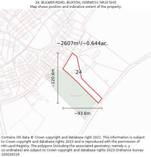 24, BULWER ROAD, BUXTON, NORWICH, NR10 5HG: Plot and title map