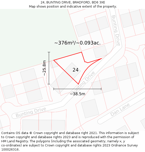 24, BUNTING DRIVE, BRADFORD, BD6 3XE: Plot and title map