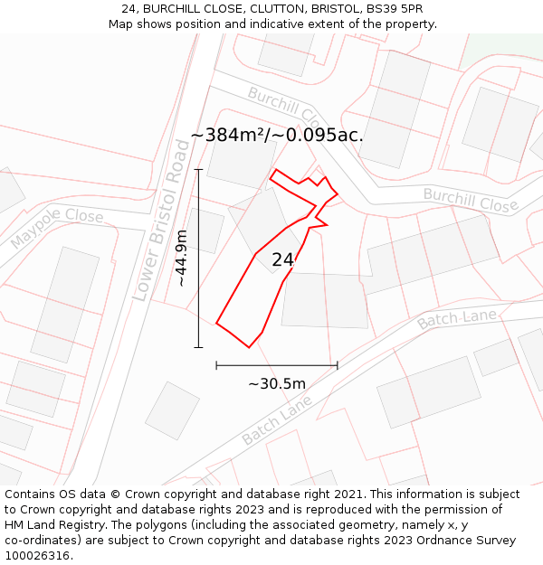 24, BURCHILL CLOSE, CLUTTON, BRISTOL, BS39 5PR: Plot and title map