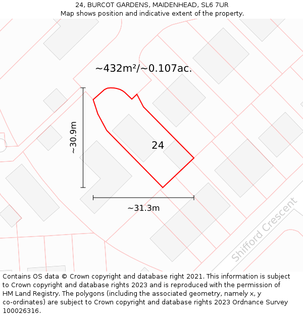 24, BURCOT GARDENS, MAIDENHEAD, SL6 7UR: Plot and title map