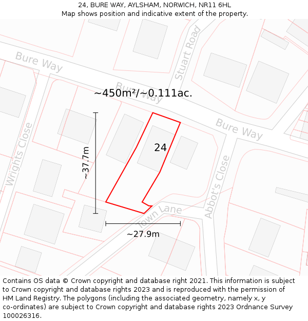 24, BURE WAY, AYLSHAM, NORWICH, NR11 6HL: Plot and title map