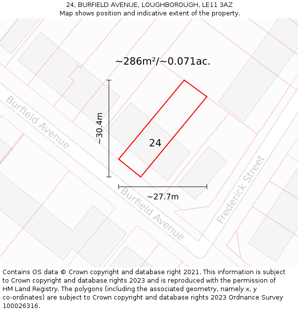 24, BURFIELD AVENUE, LOUGHBOROUGH, LE11 3AZ: Plot and title map