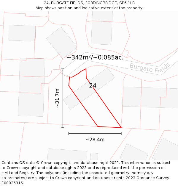 24, BURGATE FIELDS, FORDINGBRIDGE, SP6 1LR: Plot and title map