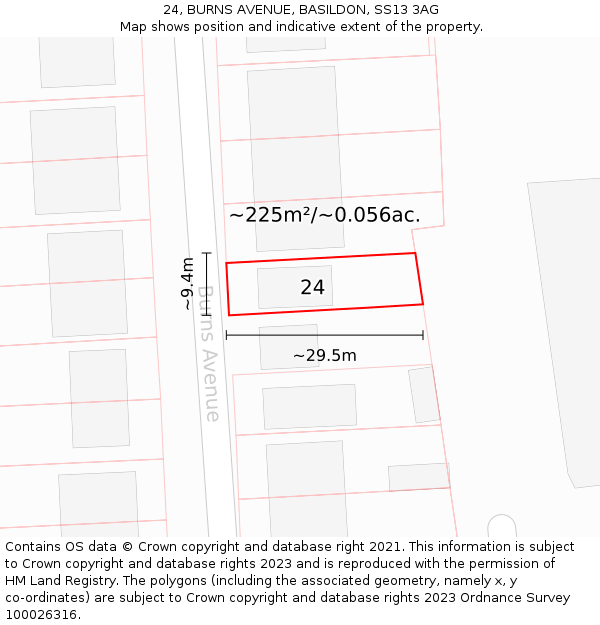 24, BURNS AVENUE, BASILDON, SS13 3AG: Plot and title map