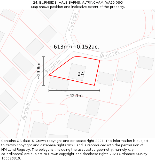 24, BURNSIDE, HALE BARNS, ALTRINCHAM, WA15 0SG: Plot and title map