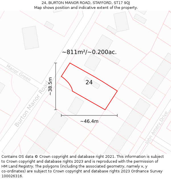 24, BURTON MANOR ROAD, STAFFORD, ST17 9QJ: Plot and title map
