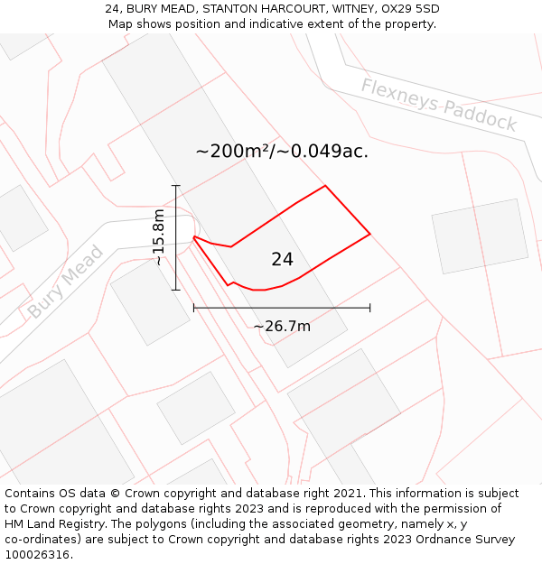 24, BURY MEAD, STANTON HARCOURT, WITNEY, OX29 5SD: Plot and title map