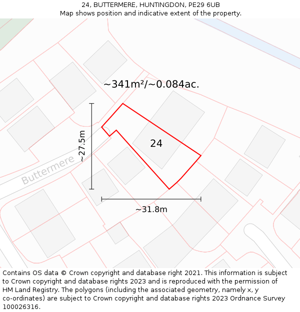 24, BUTTERMERE, HUNTINGDON, PE29 6UB: Plot and title map