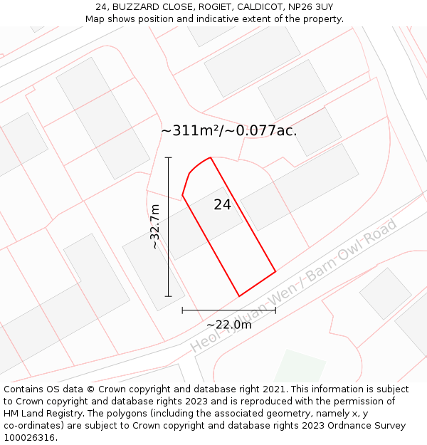 24, BUZZARD CLOSE, ROGIET, CALDICOT, NP26 3UY: Plot and title map