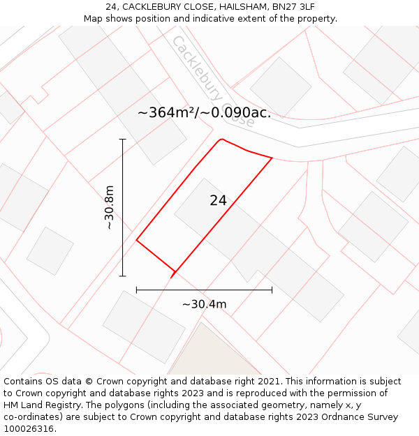 24, CACKLEBURY CLOSE, HAILSHAM, BN27 3LF: Plot and title map