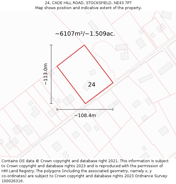 24, CADE HILL ROAD, STOCKSFIELD, NE43 7PT: Plot and title map