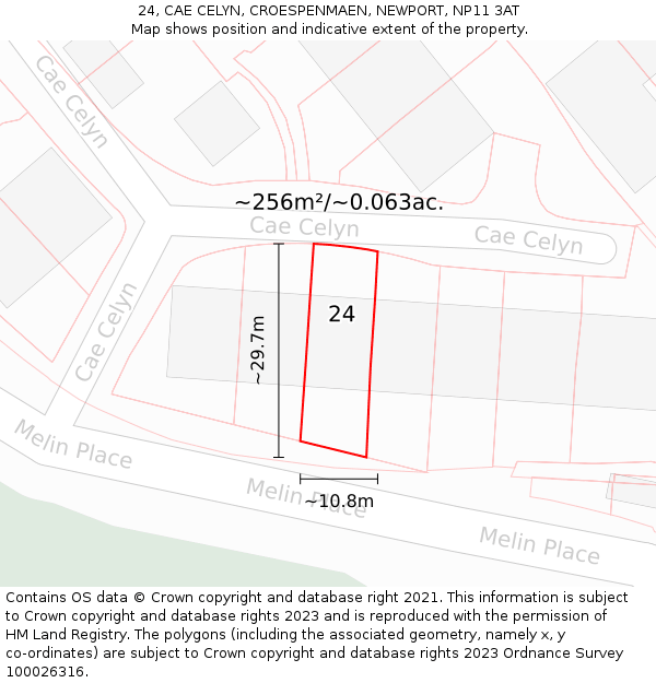 24, CAE CELYN, CROESPENMAEN, NEWPORT, NP11 3AT: Plot and title map