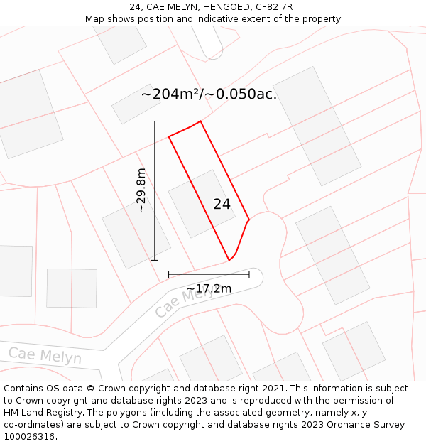 24, CAE MELYN, HENGOED, CF82 7RT: Plot and title map