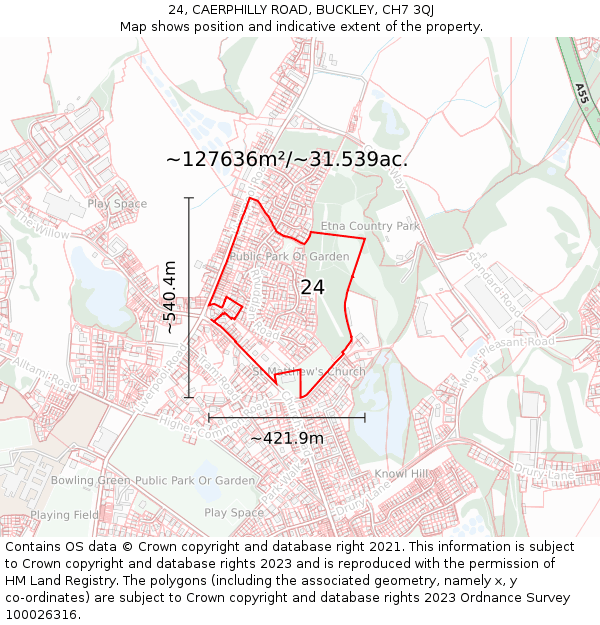 24, CAERPHILLY ROAD, BUCKLEY, CH7 3QJ: Plot and title map