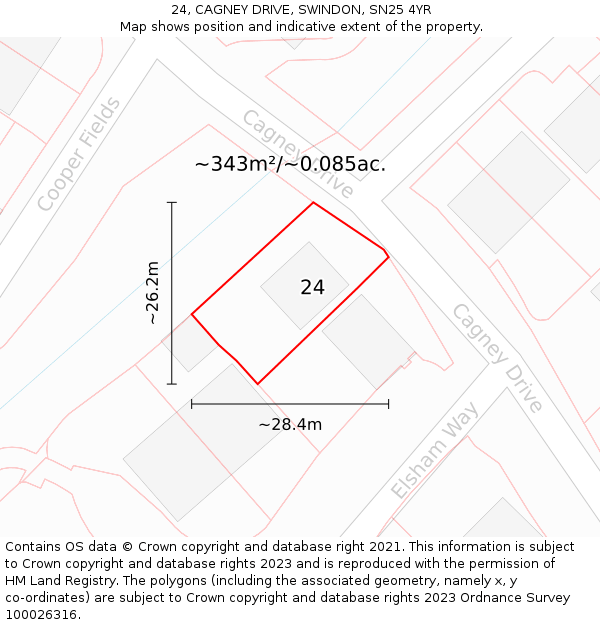 24, CAGNEY DRIVE, SWINDON, SN25 4YR: Plot and title map