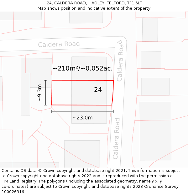 24, CALDERA ROAD, HADLEY, TELFORD, TF1 5LT: Plot and title map