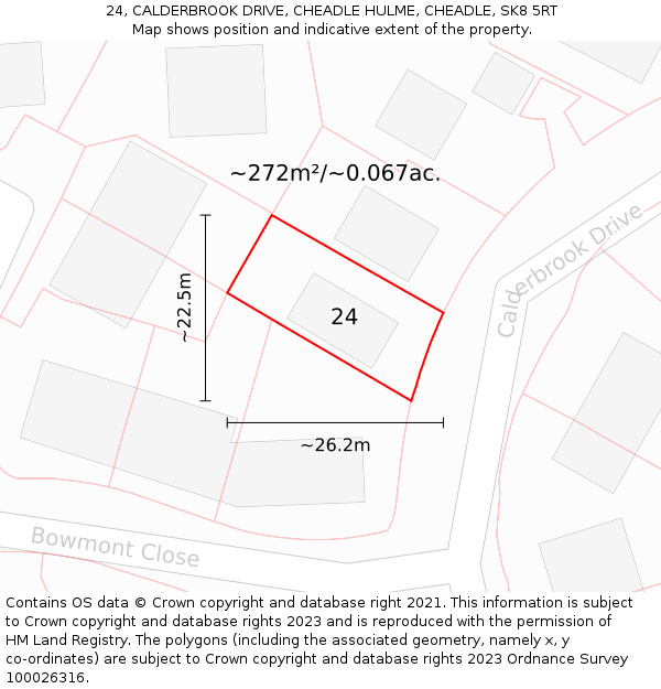 24, CALDERBROOK DRIVE, CHEADLE HULME, CHEADLE, SK8 5RT: Plot and title map