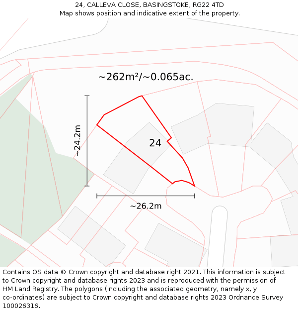 24, CALLEVA CLOSE, BASINGSTOKE, RG22 4TD: Plot and title map