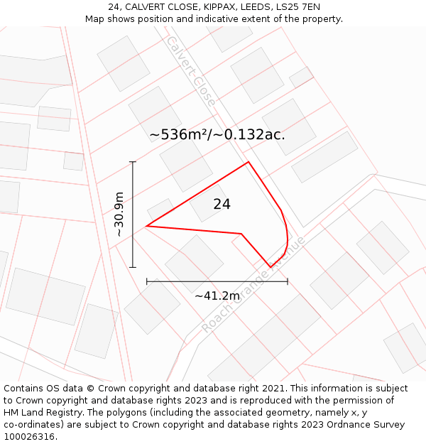 24, CALVERT CLOSE, KIPPAX, LEEDS, LS25 7EN: Plot and title map