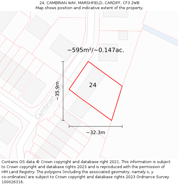 24, CAMBRIAN WAY, MARSHFIELD, CARDIFF, CF3 2WB: Plot and title map