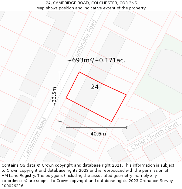 24, CAMBRIDGE ROAD, COLCHESTER, CO3 3NS: Plot and title map