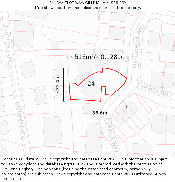 24, CAMELOT WAY, GILLINGHAM, SP8 4SY: Plot and title map