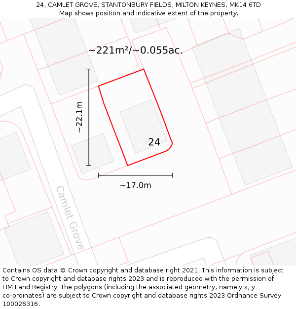 24, CAMLET GROVE, STANTONBURY FIELDS, MILTON KEYNES, MK14 6TD: Plot and title map