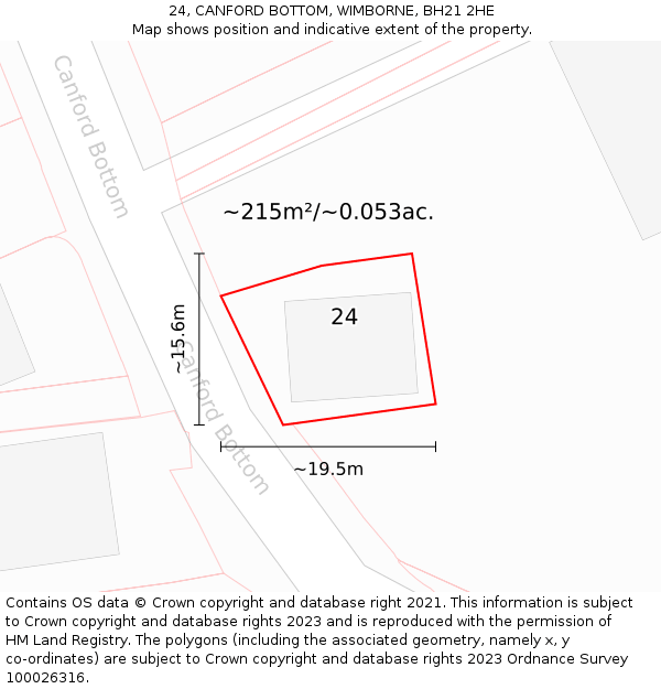 24, CANFORD BOTTOM, WIMBORNE, BH21 2HE: Plot and title map