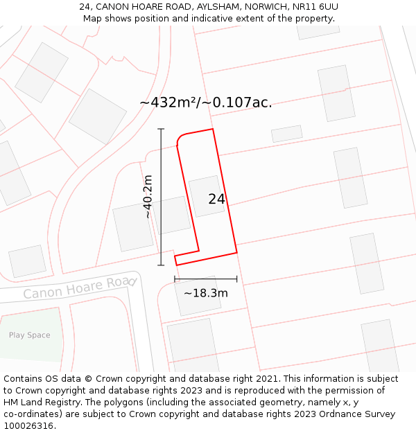 24, CANON HOARE ROAD, AYLSHAM, NORWICH, NR11 6UU: Plot and title map