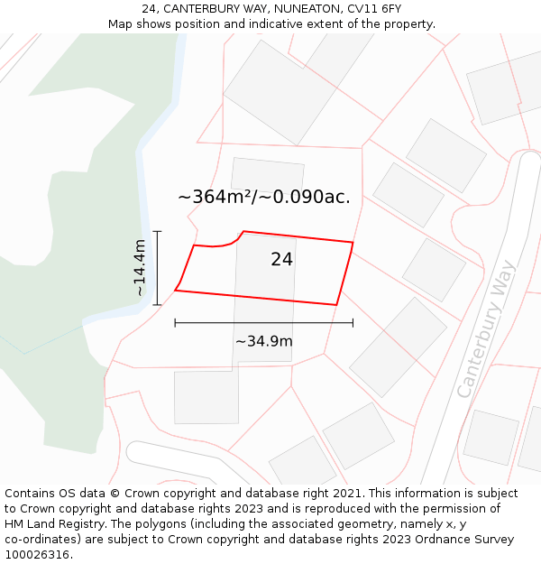24, CANTERBURY WAY, NUNEATON, CV11 6FY: Plot and title map