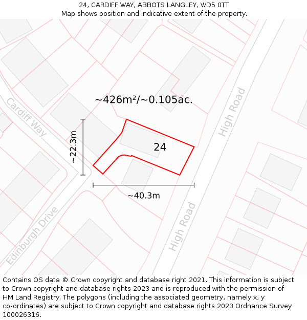 24, CARDIFF WAY, ABBOTS LANGLEY, WD5 0TT: Plot and title map