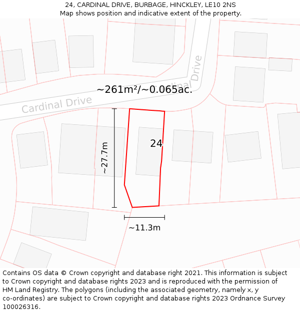 24, CARDINAL DRIVE, BURBAGE, HINCKLEY, LE10 2NS: Plot and title map