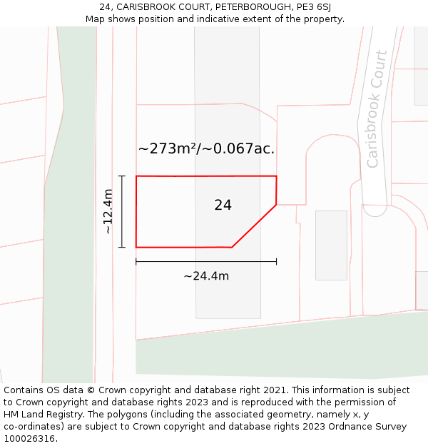 24, CARISBROOK COURT, PETERBOROUGH, PE3 6SJ: Plot and title map