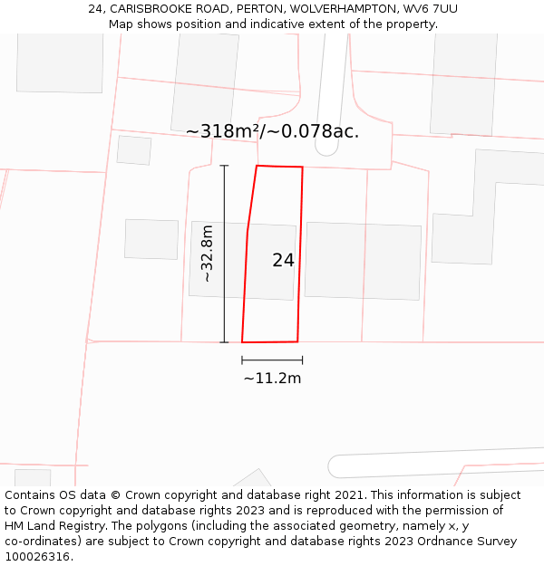 24, CARISBROOKE ROAD, PERTON, WOLVERHAMPTON, WV6 7UU: Plot and title map