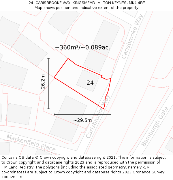 24, CARISBROOKE WAY, KINGSMEAD, MILTON KEYNES, MK4 4BE: Plot and title map