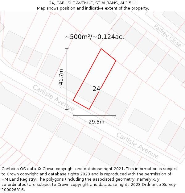 24, CARLISLE AVENUE, ST ALBANS, AL3 5LU: Plot and title map