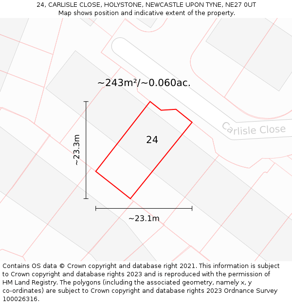 24, CARLISLE CLOSE, HOLYSTONE, NEWCASTLE UPON TYNE, NE27 0UT: Plot and title map