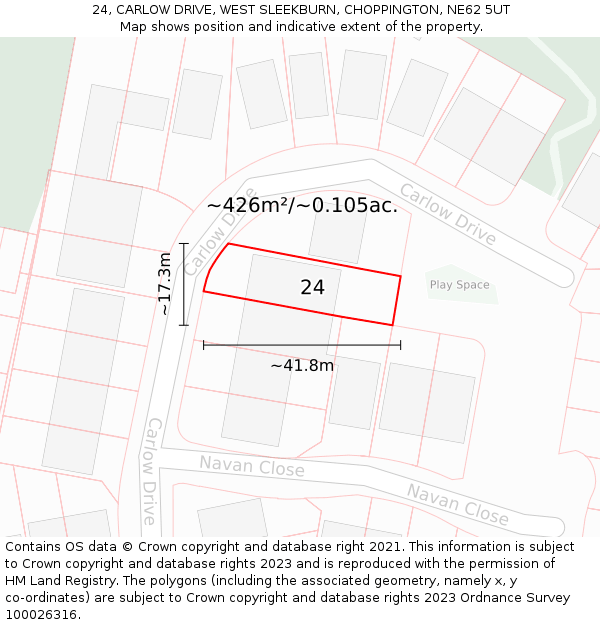 24, CARLOW DRIVE, WEST SLEEKBURN, CHOPPINGTON, NE62 5UT: Plot and title map
