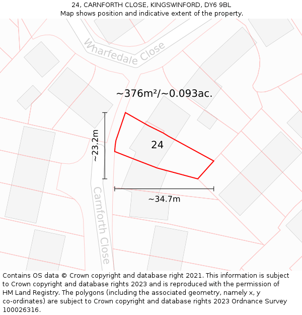 24, CARNFORTH CLOSE, KINGSWINFORD, DY6 9BL: Plot and title map