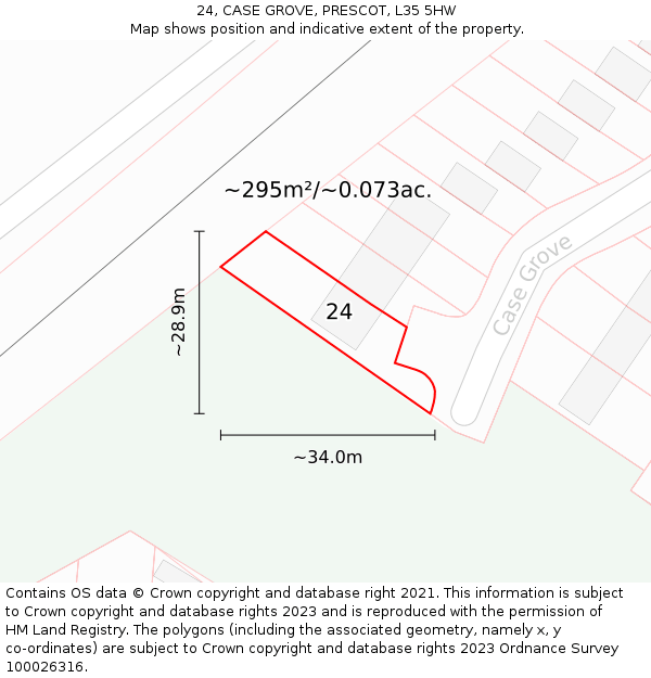 24, CASE GROVE, PRESCOT, L35 5HW: Plot and title map
