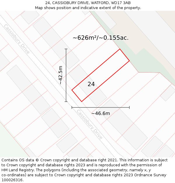 24, CASSIOBURY DRIVE, WATFORD, WD17 3AB: Plot and title map