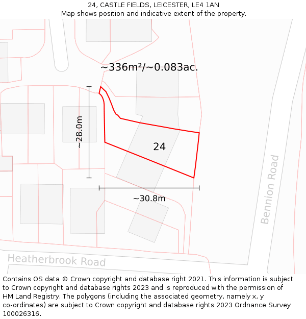 24, CASTLE FIELDS, LEICESTER, LE4 1AN: Plot and title map