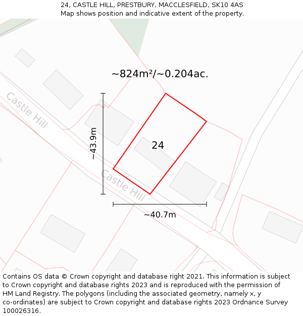 24, CASTLE HILL, PRESTBURY, MACCLESFIELD, SK10 4AS: Plot and title map