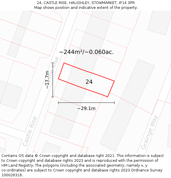 24, CASTLE RISE, HAUGHLEY, STOWMARKET, IP14 3PR: Plot and title map