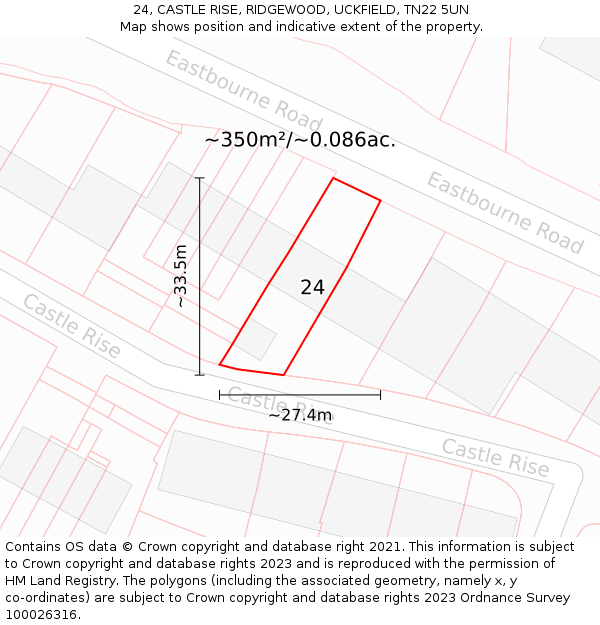24, CASTLE RISE, RIDGEWOOD, UCKFIELD, TN22 5UN: Plot and title map