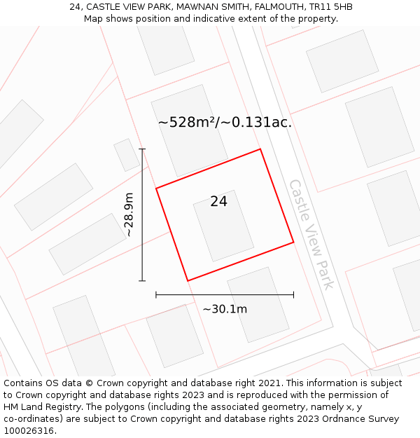 24, CASTLE VIEW PARK, MAWNAN SMITH, FALMOUTH, TR11 5HB: Plot and title map