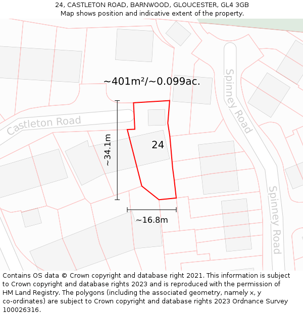 24, CASTLETON ROAD, BARNWOOD, GLOUCESTER, GL4 3GB: Plot and title map