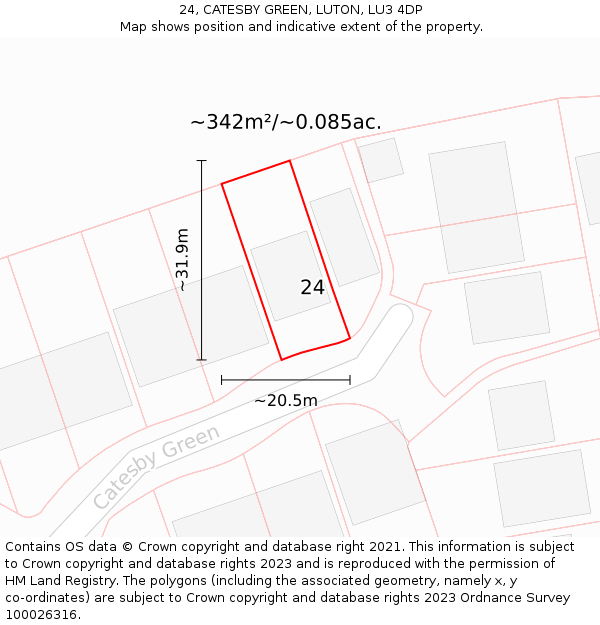 24, CATESBY GREEN, LUTON, LU3 4DP: Plot and title map