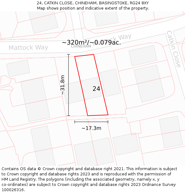 24, CATKIN CLOSE, CHINEHAM, BASINGSTOKE, RG24 8XY: Plot and title map